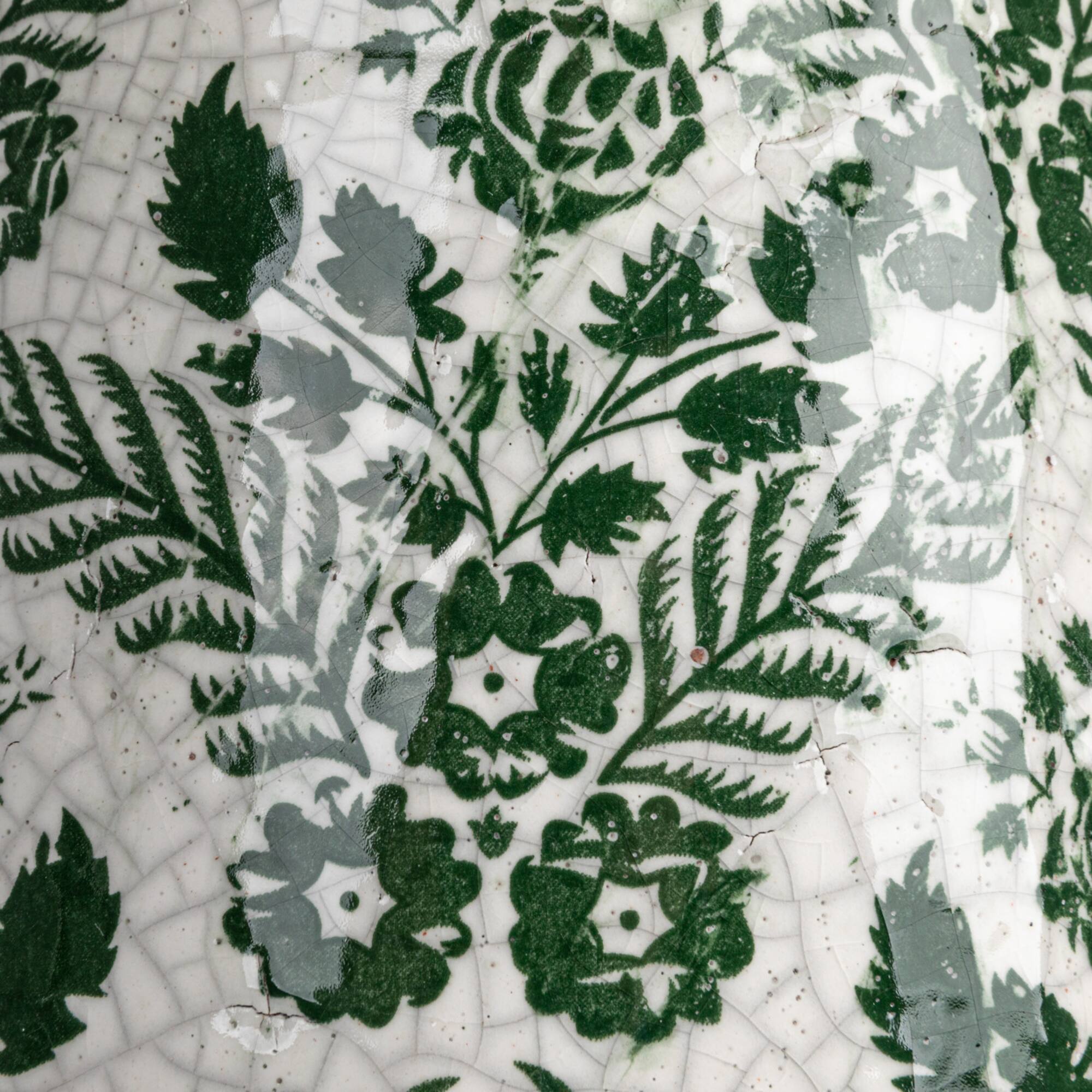 Hello Honey® 10.75" Green & White Flower Patterned Terra Cotta Planter Vase with Crackle Glaze